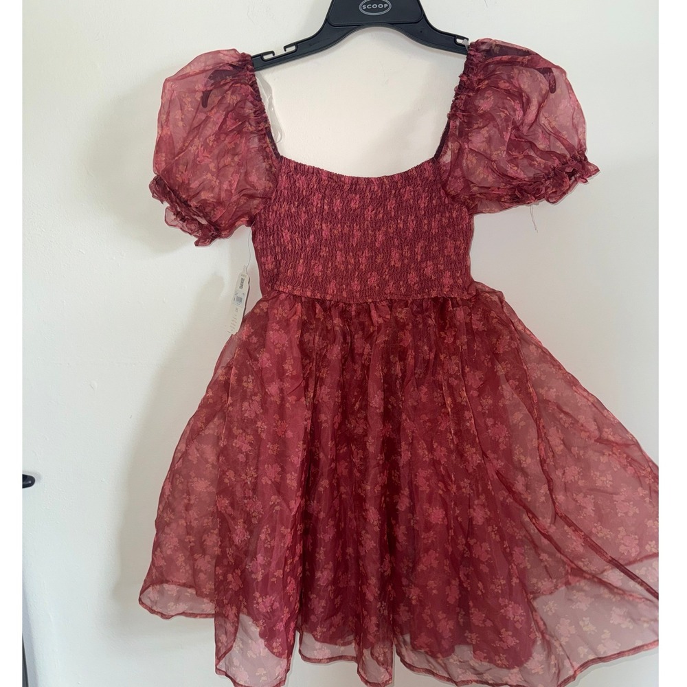 Altar'd State Shocking Pink Floral Puff Sleeve Tulle Skirt Mini Dress XS NWT - Picture 2 of 4